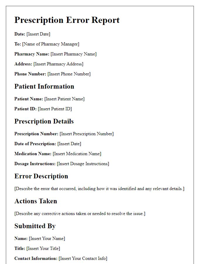 Letter template of pharmacy prescription error report