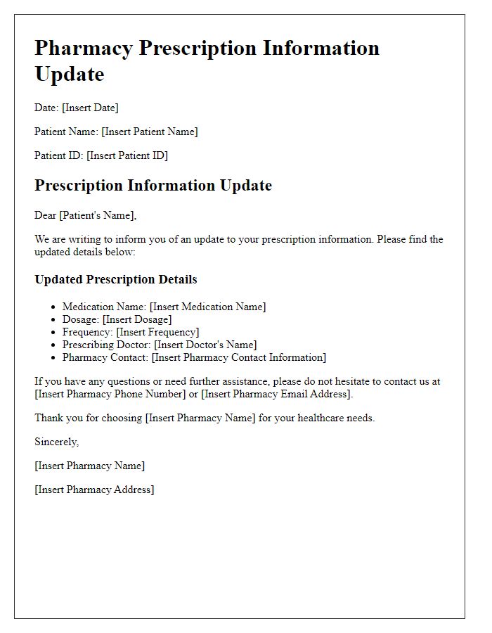 Letter template of pharmacy prescription information update