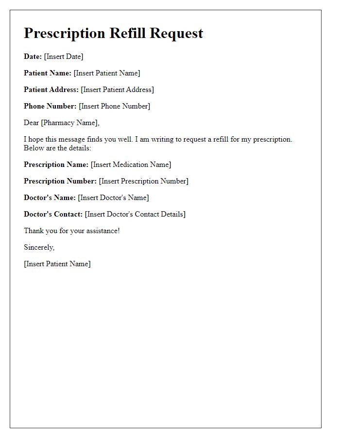 Letter template of pharmacy prescription refill request