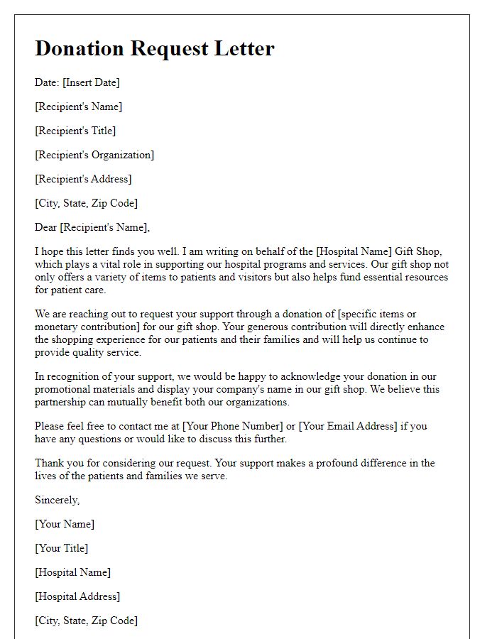 Letter template of hospital gift shop donation requests