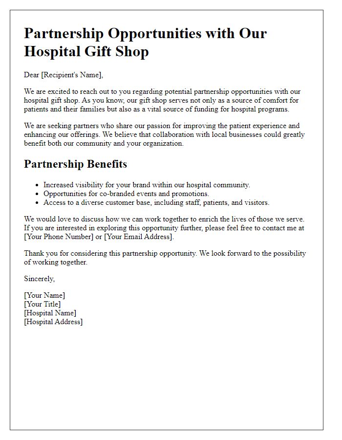 Letter template of hospital gift shop partnership opportunities