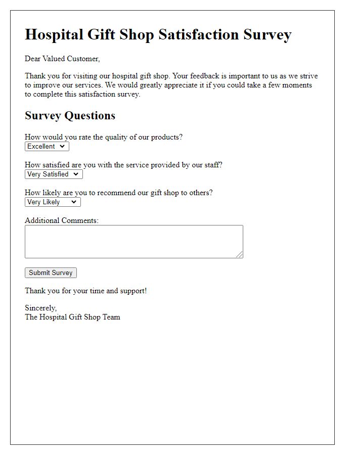 Letter template of hospital gift shop satisfaction survey