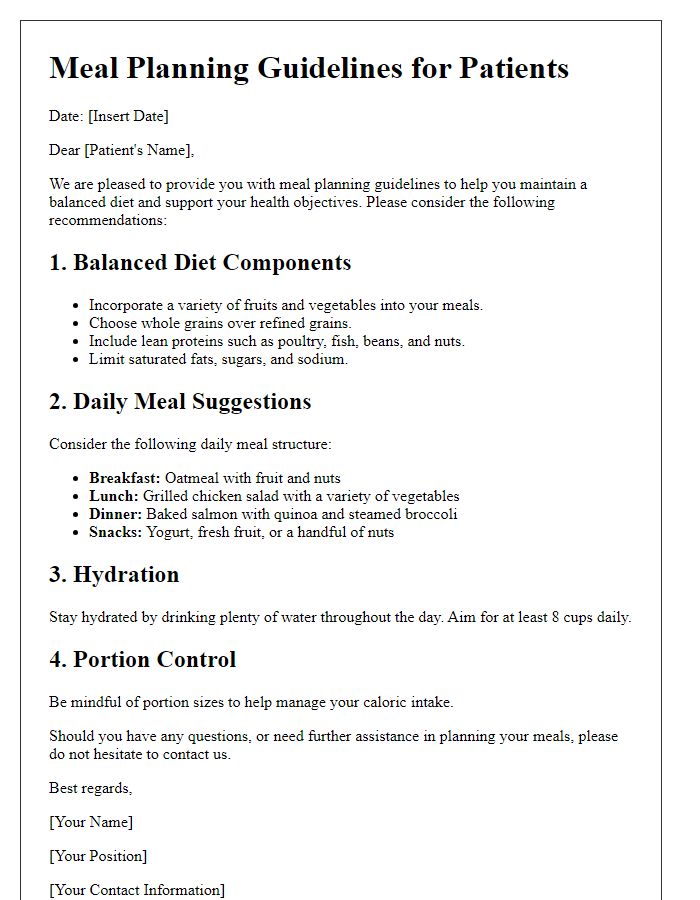 Letter template of meal planning guidelines for patients.