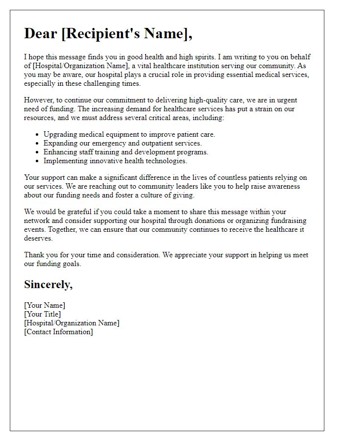 Letter template of awareness for hospital funding needs