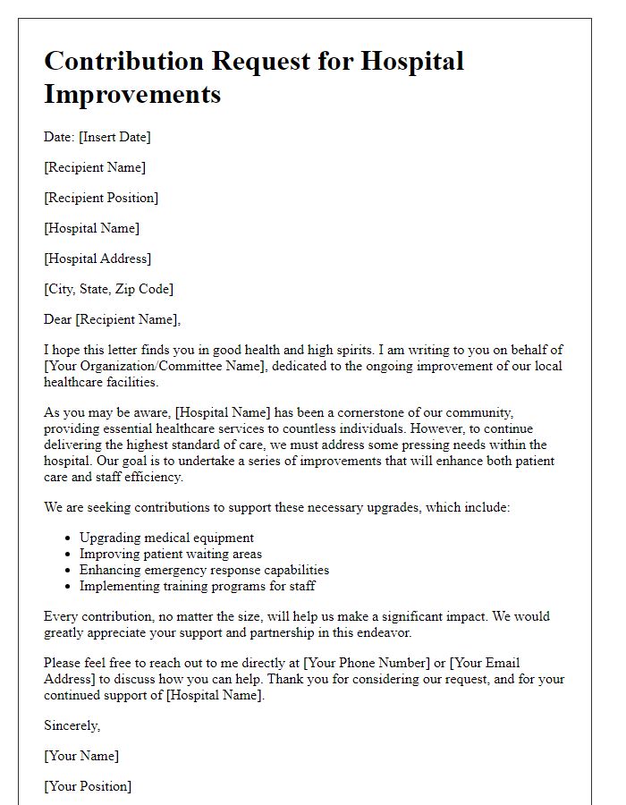 Letter template of contribution request for hospital improvements