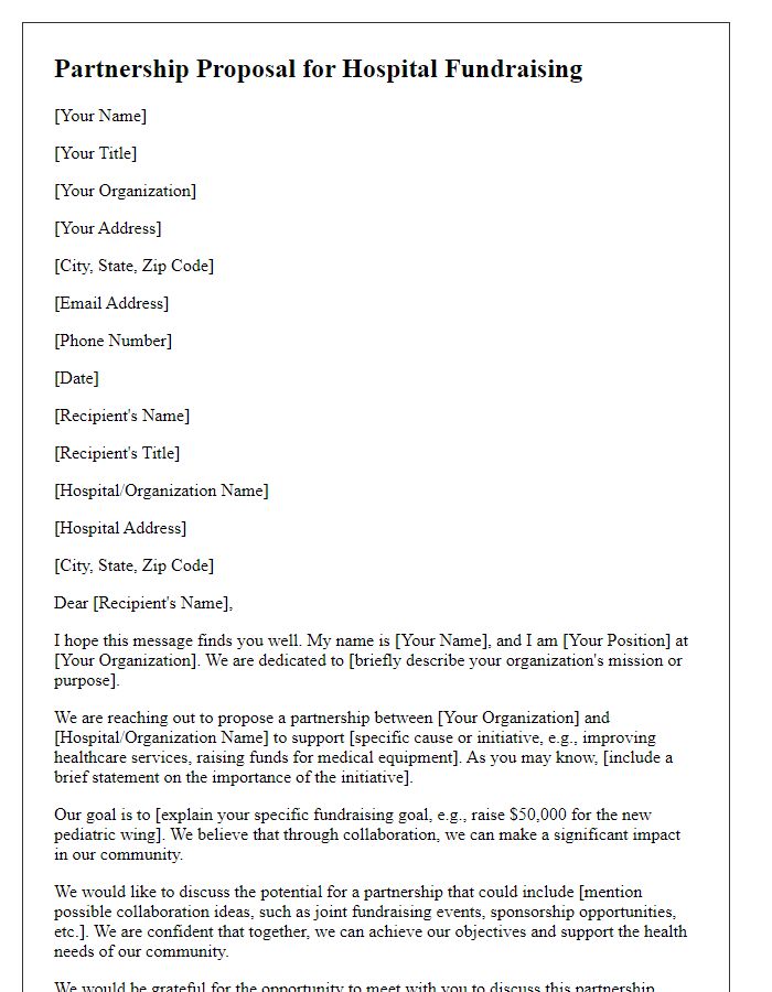 Letter template of partnership proposal for hospital fundraising