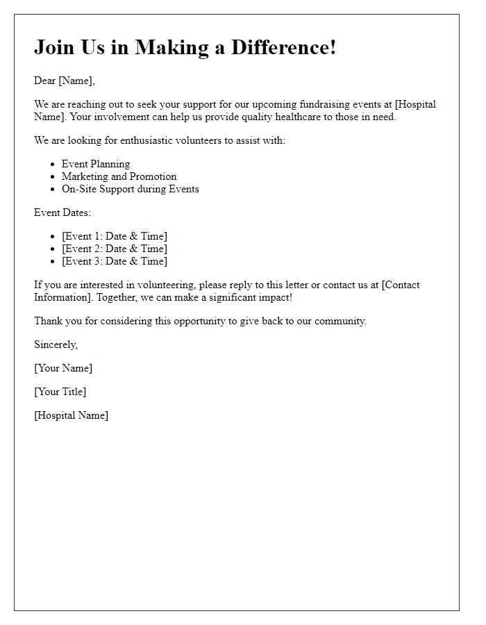 Letter template of volunteer call for hospital fundraising events