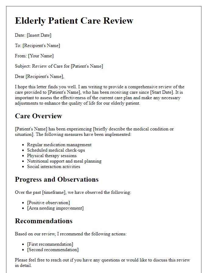 Letter template of elderly patient care review