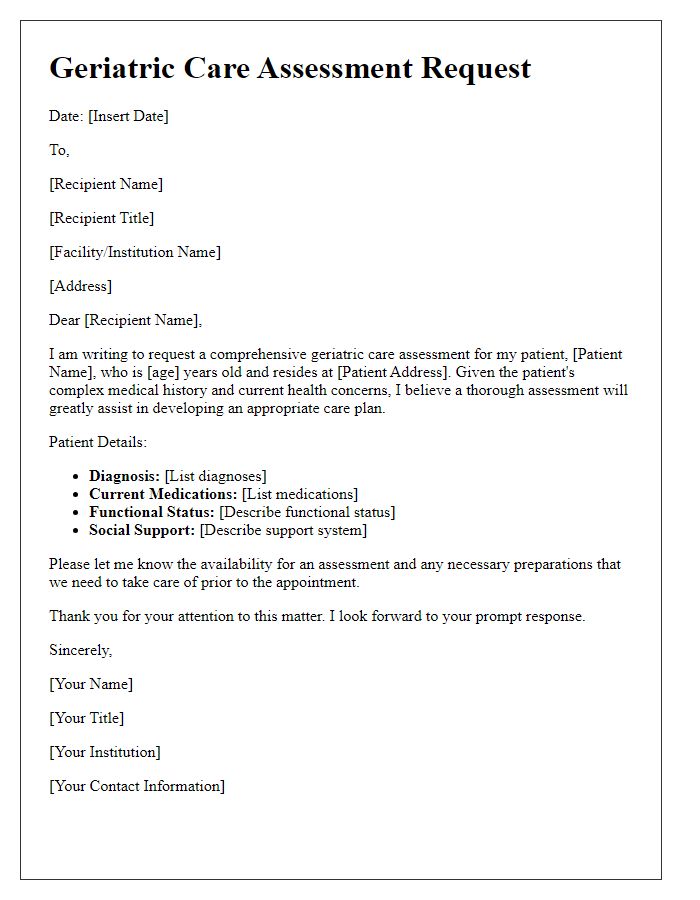 Letter template of geriatric care assessment request