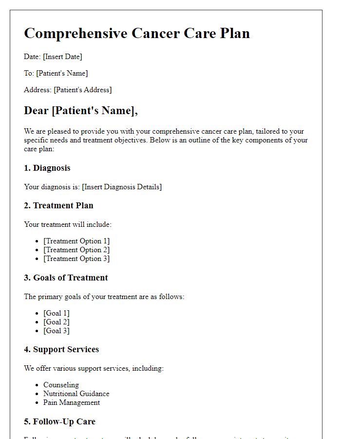 Letter template of comprehensive cancer care plans.