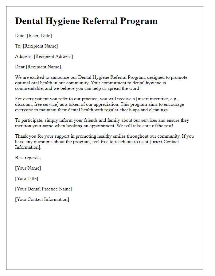 Letter template of dental hygiene referral program