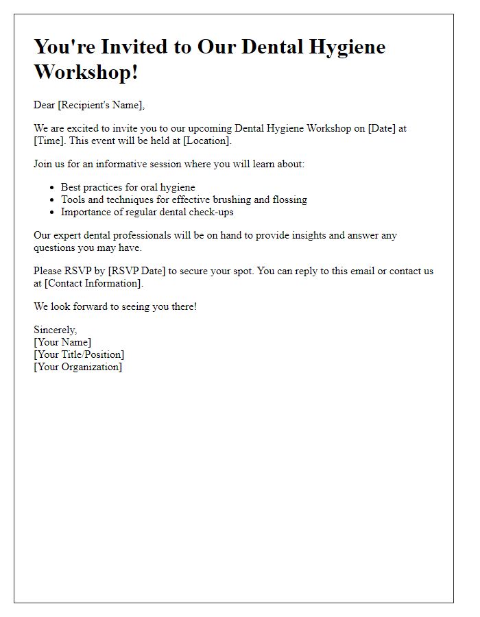 Letter template of dental hygiene workshop invitation