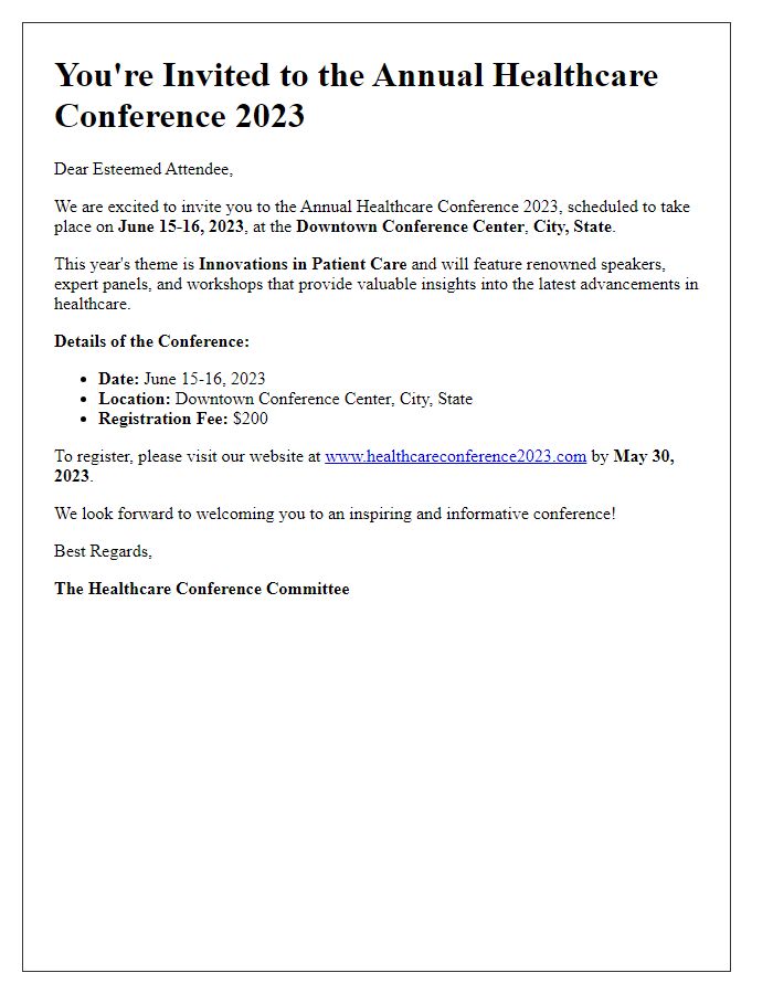 Letter template of Healthcare Conference Invitation for Attendees