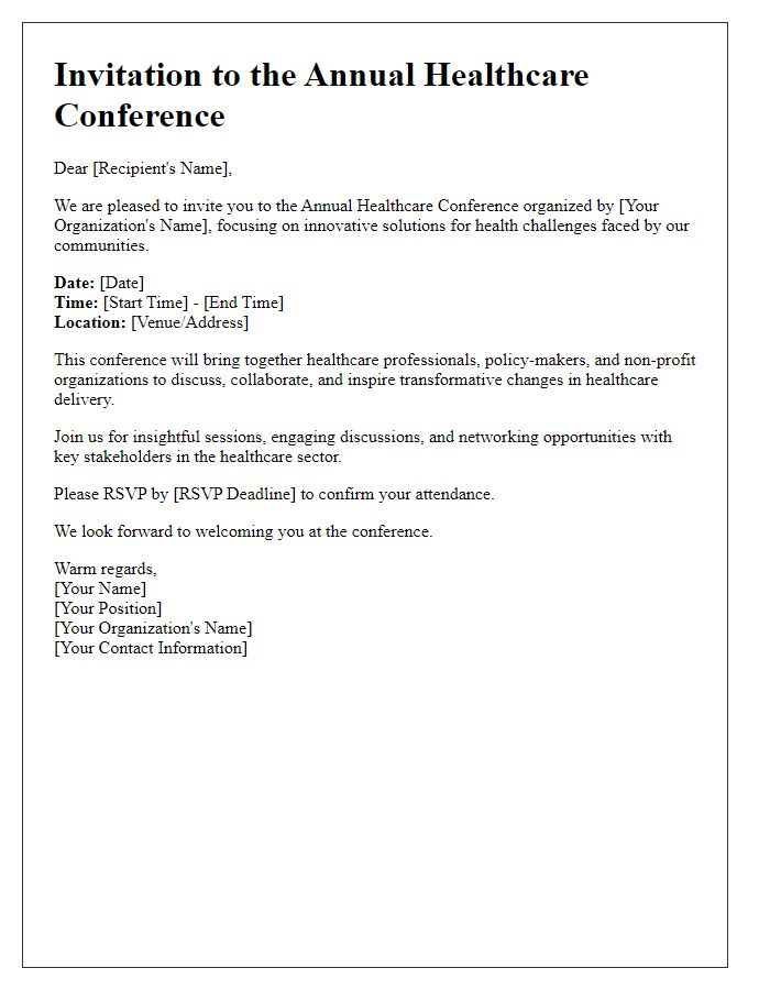 Letter template of Healthcare Conference Invitation for Non-Profit Organizations