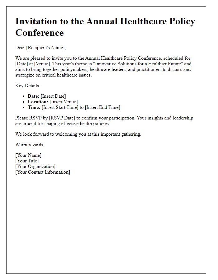 Letter template of Healthcare Conference Invitation for Policy Makers