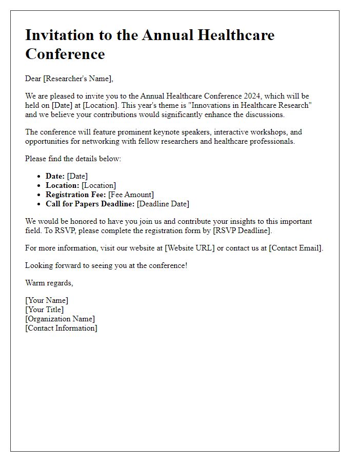 Letter template of Healthcare Conference Invitation for Researchers