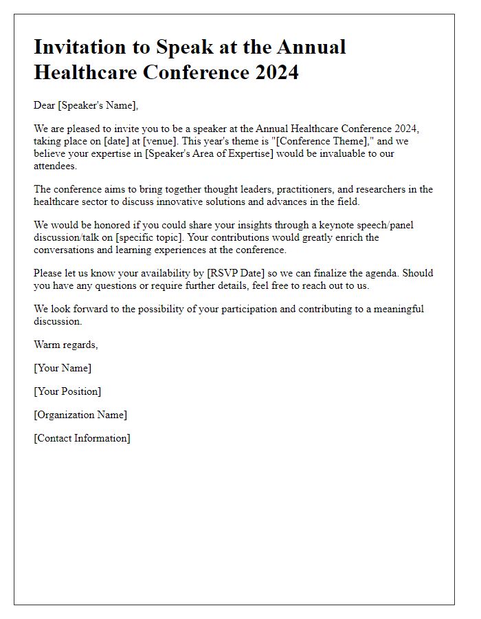 Letter template of Healthcare Conference Invitation for Speakers