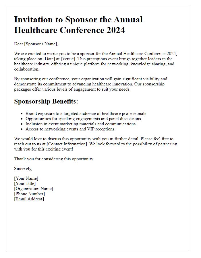 Letter template of Healthcare Conference Invitation for Sponsors