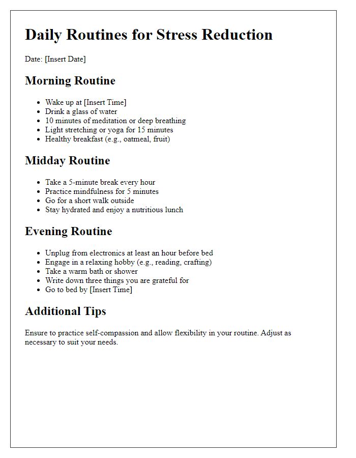 Letter template of daily routines for stress reduction.