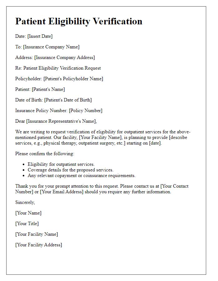 Letter template of patient eligibility verification for outpatient services.