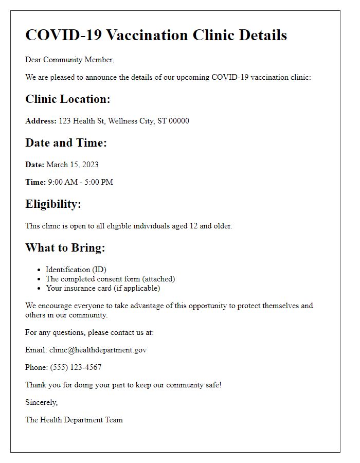 Letter template of COVID-19 vaccination clinic location details