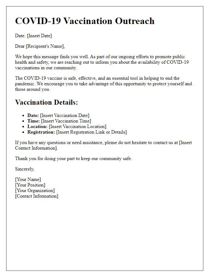 Letter template of COVID-19 vaccination outreach communication