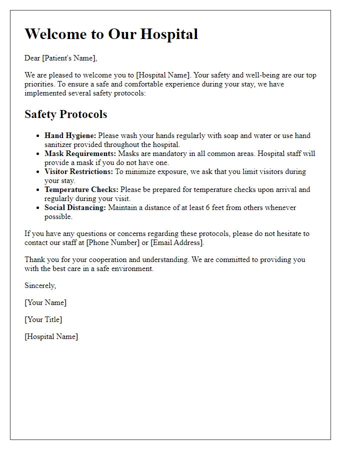 Letter template of hospital safety protocols for new patients