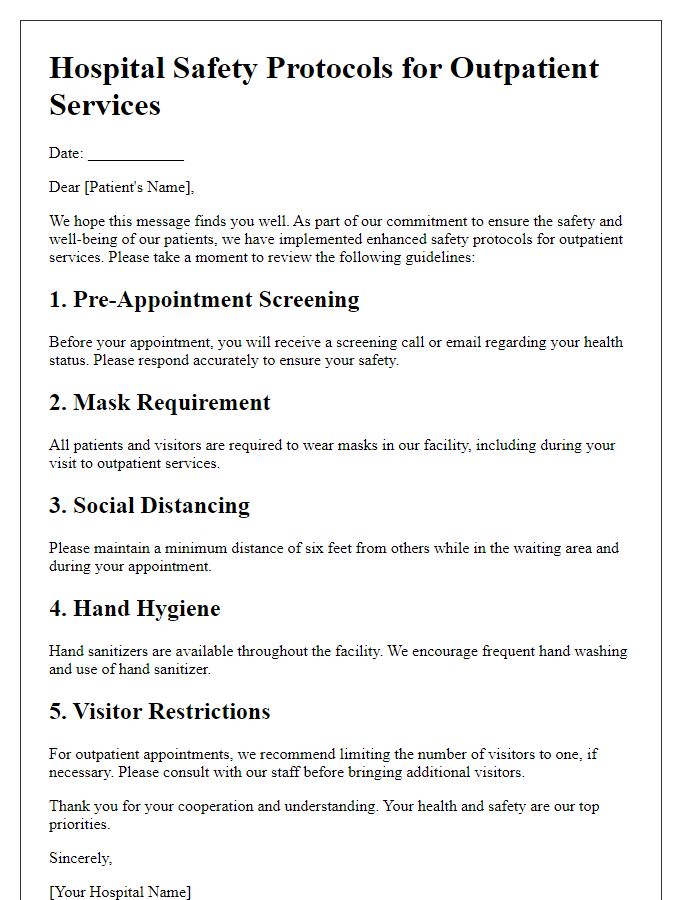 Letter template of hospital safety protocols for outpatient services