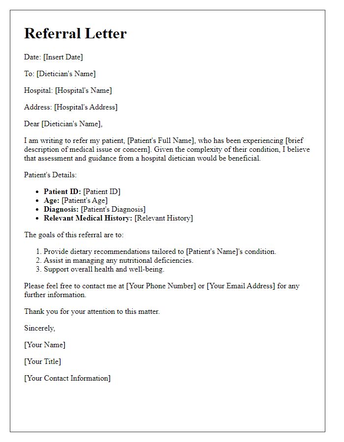 Letter template of referral to hospital dietician