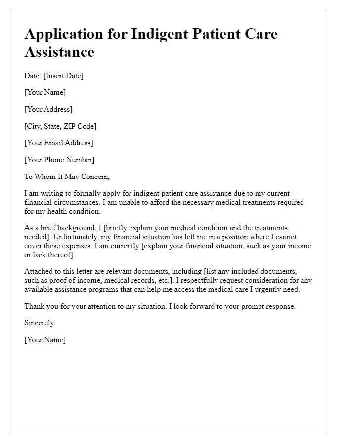 Letter template of application for indigent patient care assistance