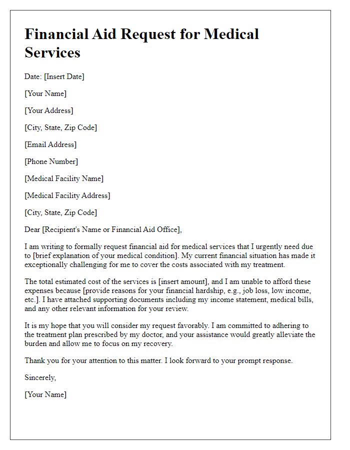 Letter template of financial aid request for medical services