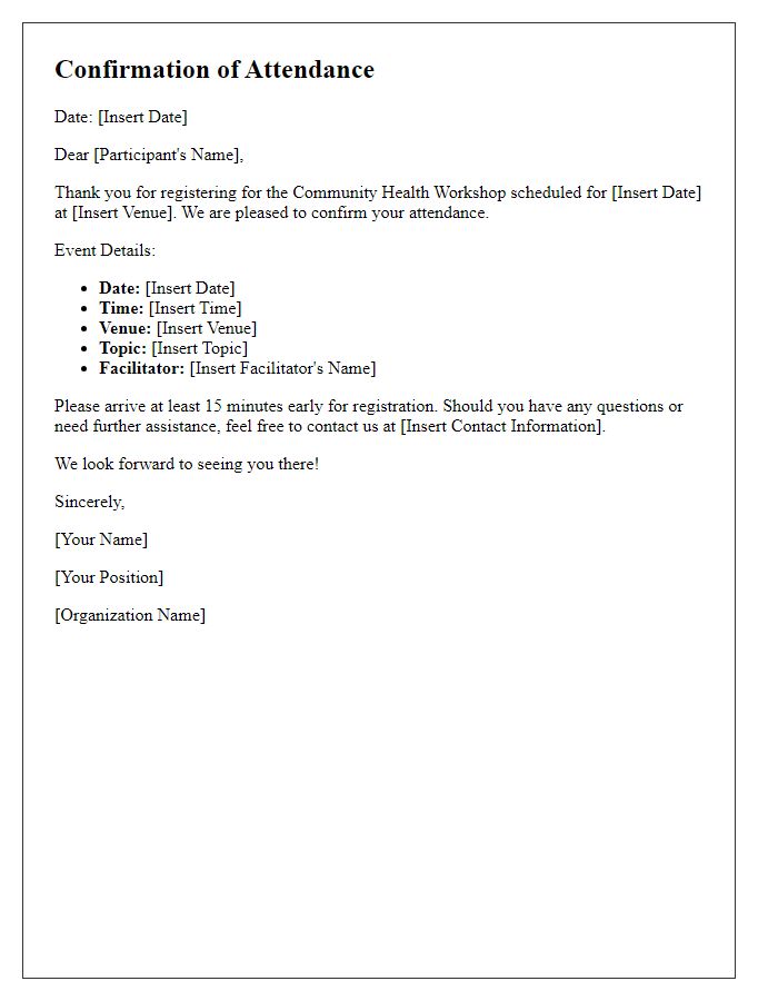 Letter template of confirmation for community health workshop attendance