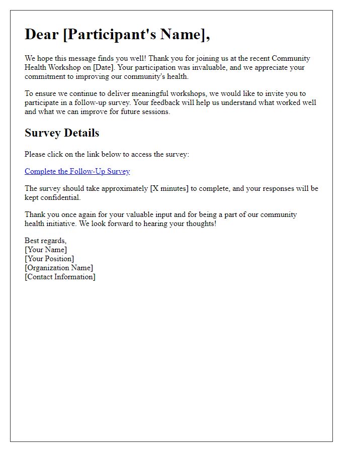 Letter template of follow-up survey for community health workshop participants