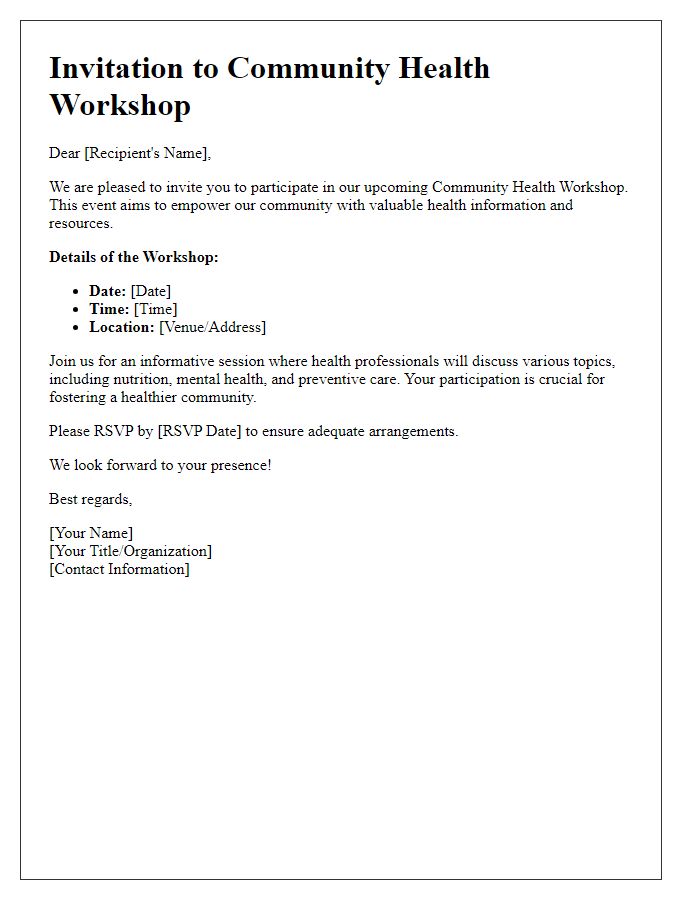 Letter template of invitation for community health workshop participation