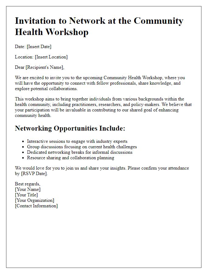 Letter template of networking opportunities at community health workshop