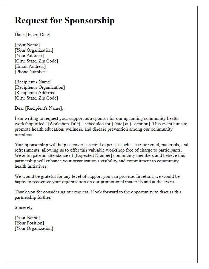 Letter template of request for community health workshop sponsorship