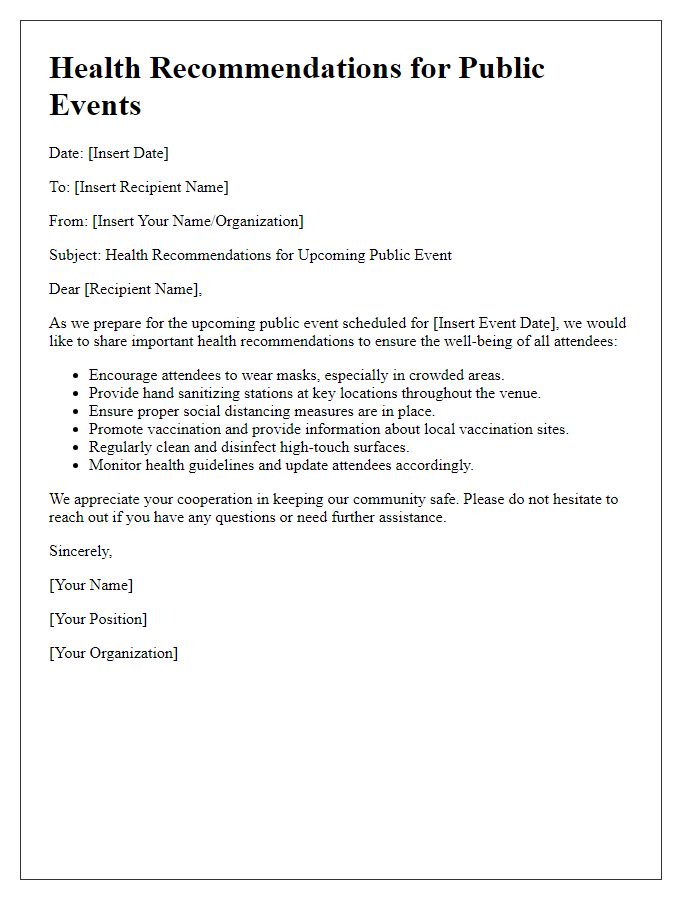 Letter template of health recommendations for public events