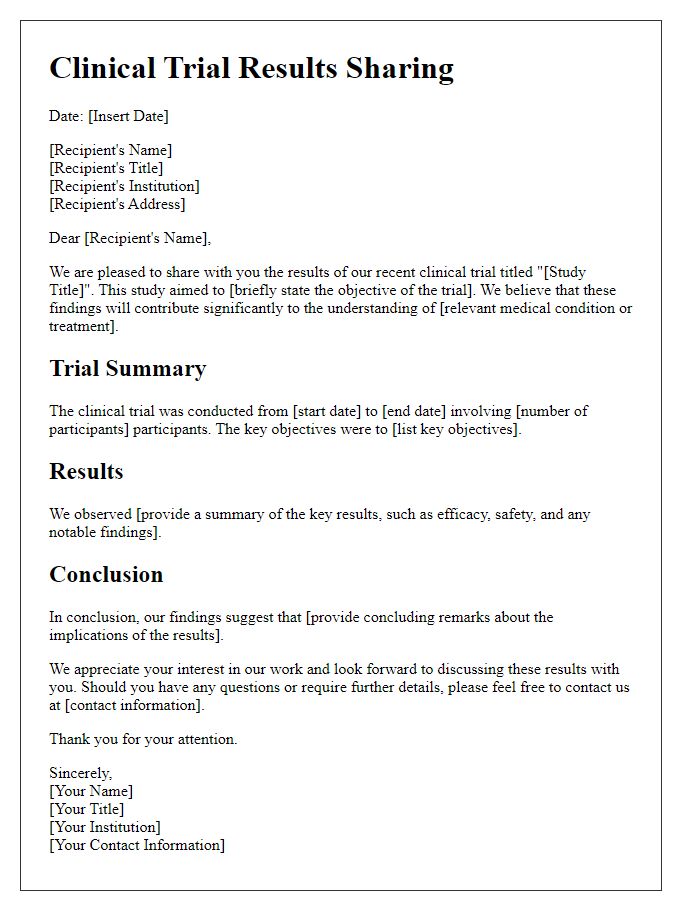 Letter template of clinical trial results sharing