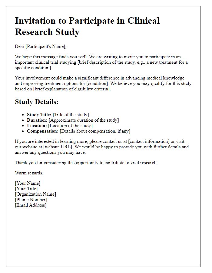 Letter template of invitation to join a clinical trial