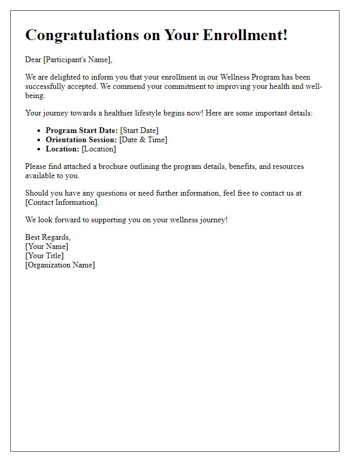 Letter template of wellness program enrollment acceptance