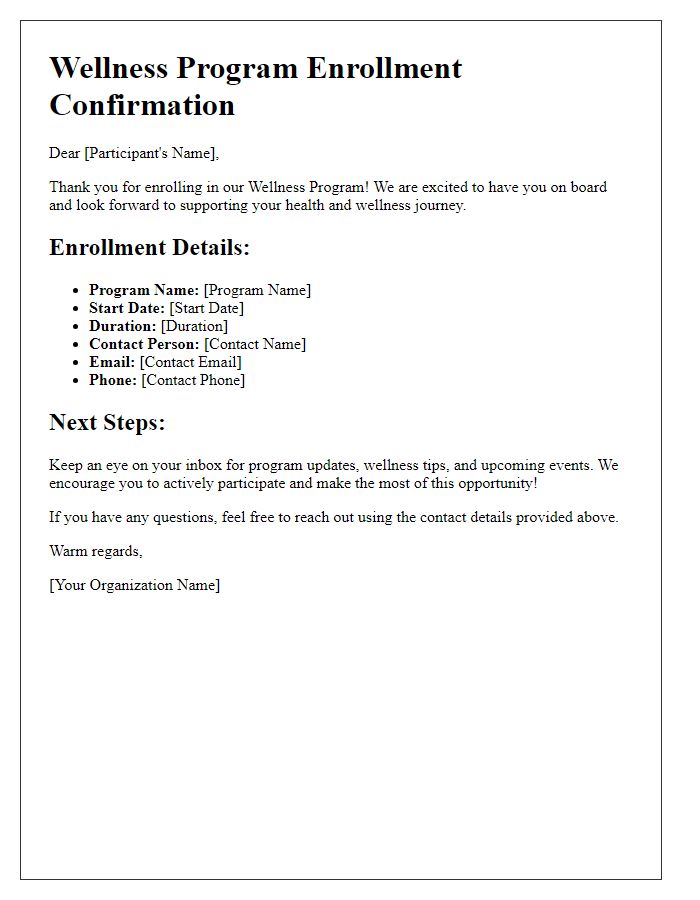 Letter template of wellness program enrollment details