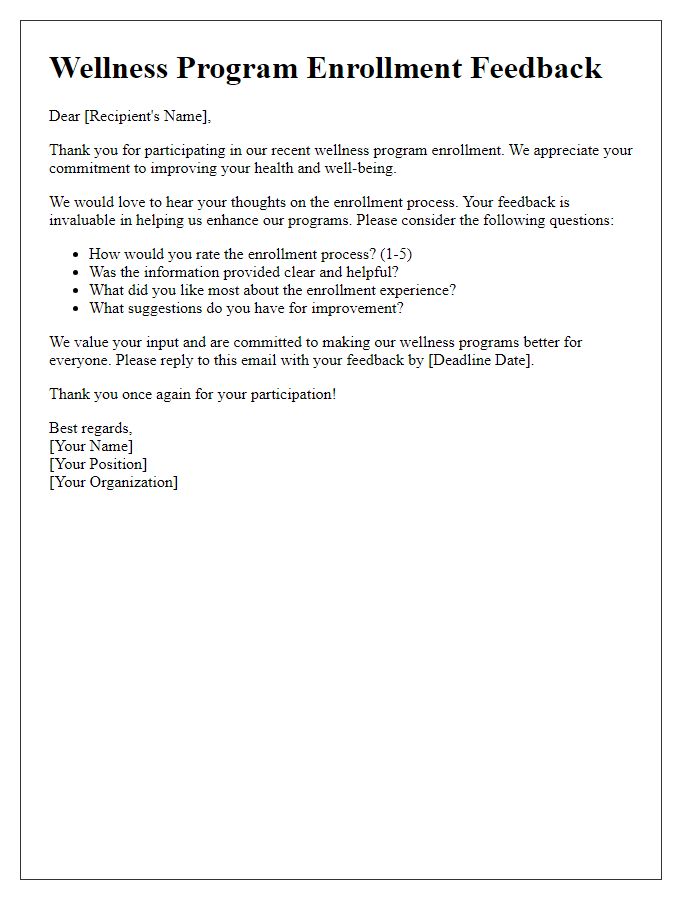 Letter template of wellness program enrollment feedback