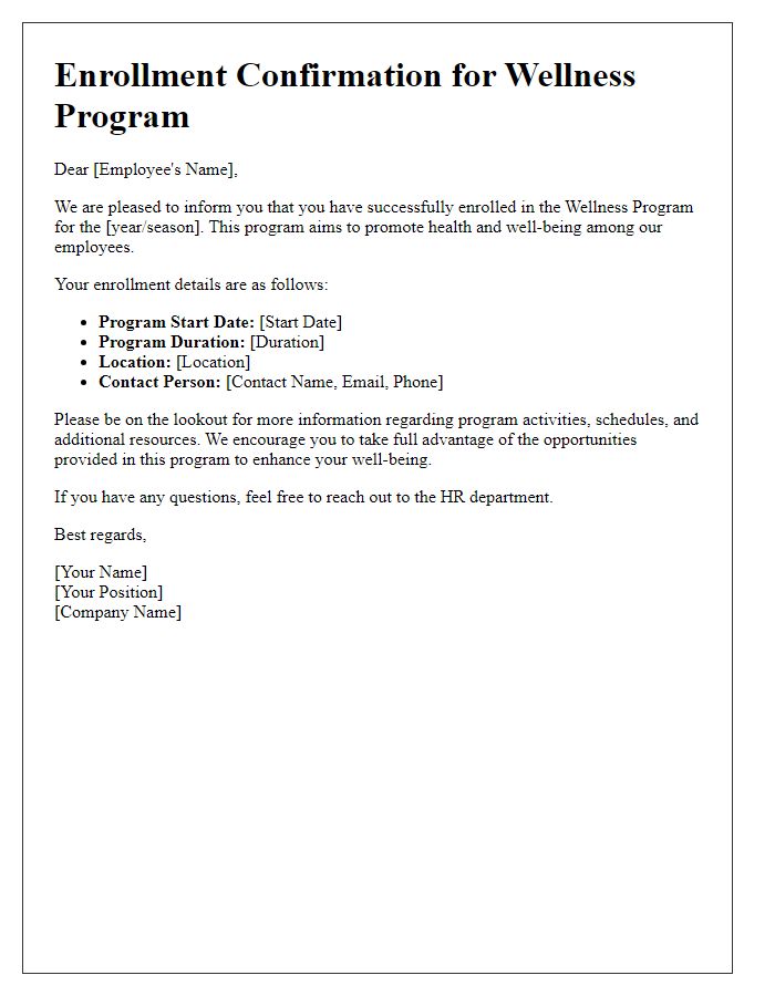 Letter template of wellness program enrollment notification