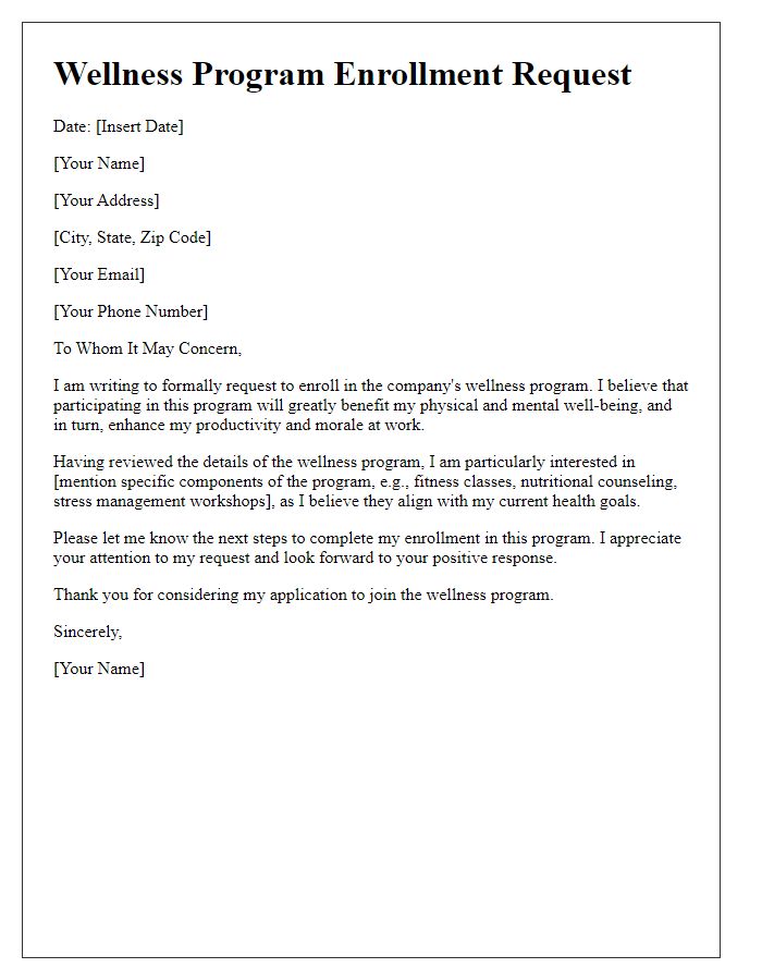 Letter template of wellness program enrollment request