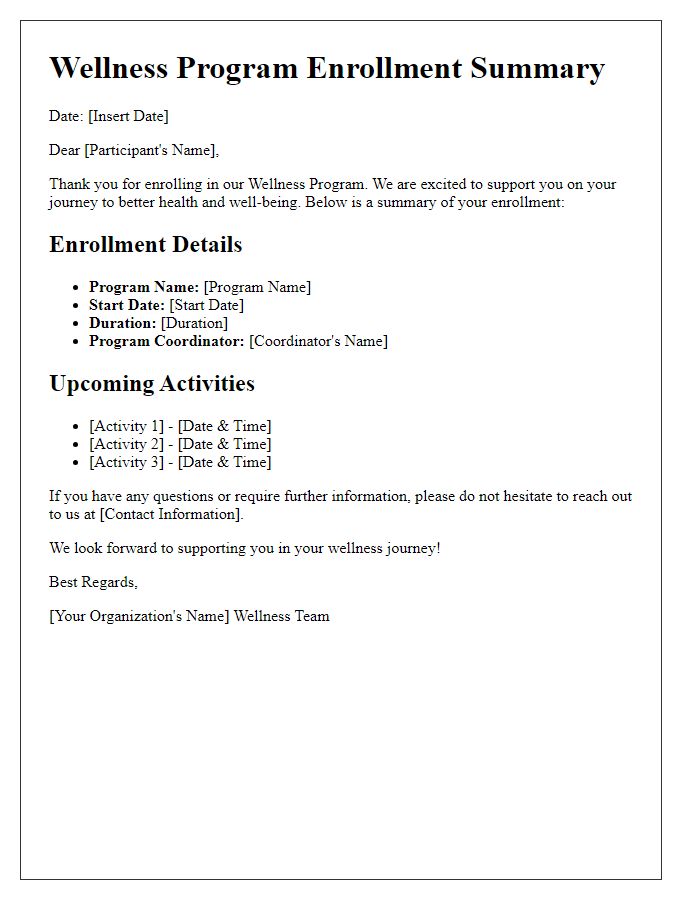 Letter template of wellness program enrollment summary