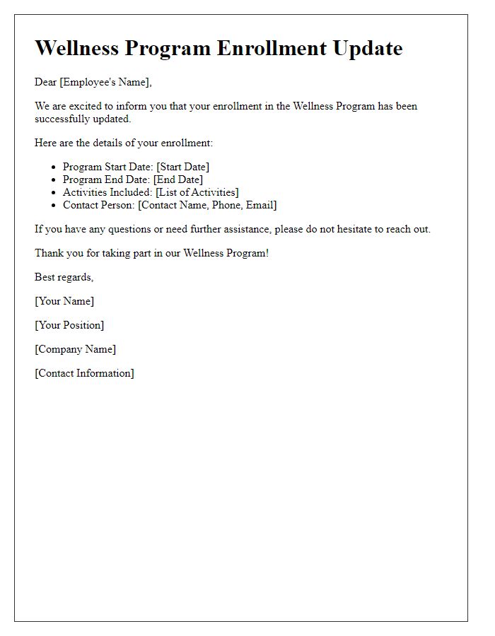 Letter template of wellness program enrollment update