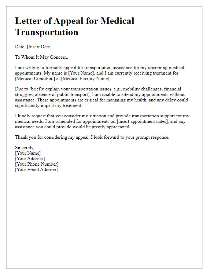 Letter template of appeal for transportation for medical appointments