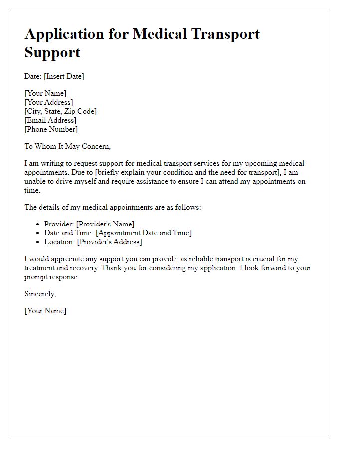 Letter template of application for medical transport support