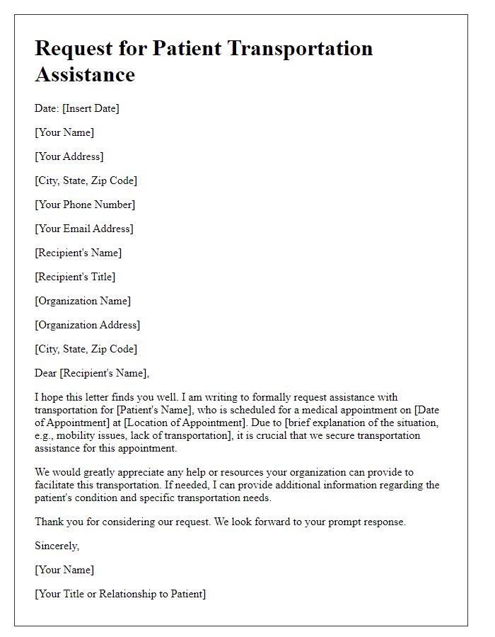 Letter template of request for patient transportation assistance