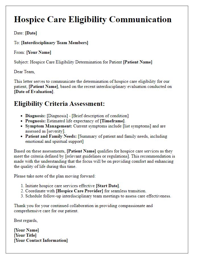 Letter template of hospice care eligibility communication for interdisciplinary teams.